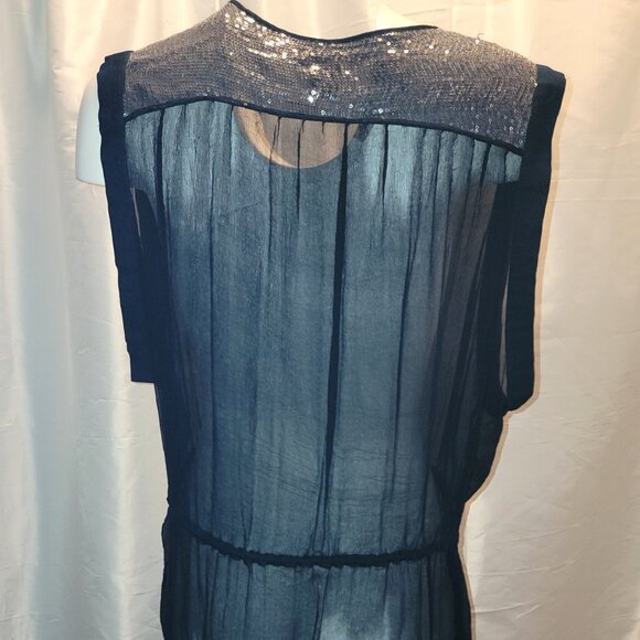 Sachin + Babi for Ankasa Women's Size 10 Silk Top Navy Sheer Sequin Shoulder - Picture 5 of 8
